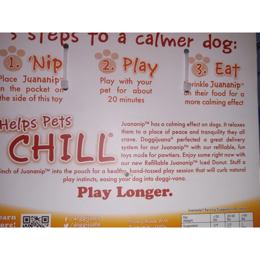 NEW Doggijuana Donut Dog Toy w/Naturally Calming Juananip Dog Nip (Refillable)‎